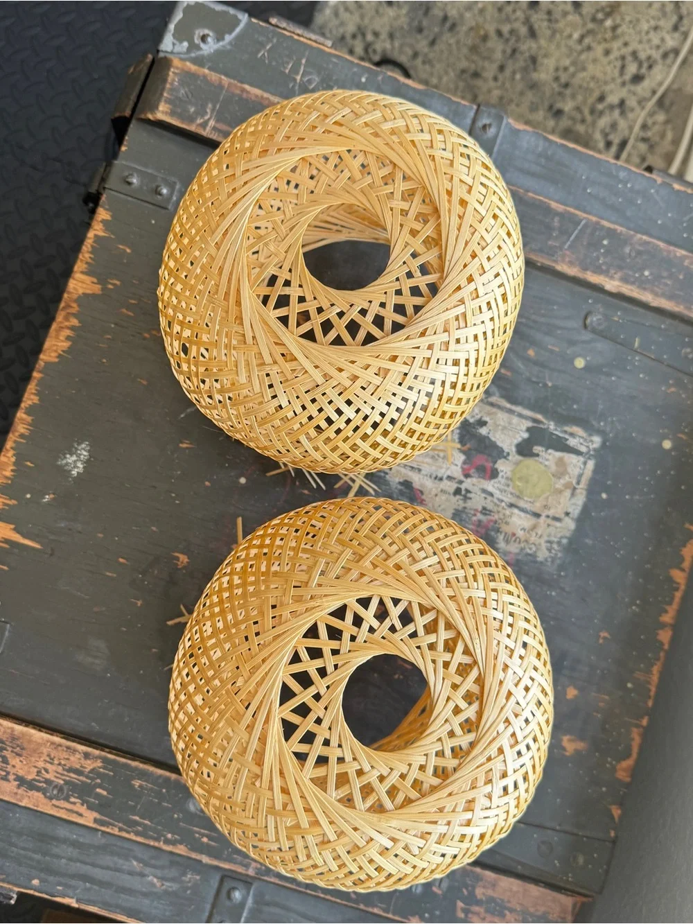 Set of 2 New Handwoven Bamboo Basket Pendant Lampshades